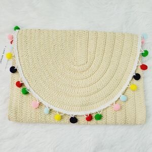 Rainbow Pom-Pom Straw Clutch
